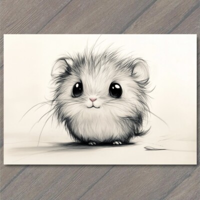 Art Print Cute Baby Animal Spiky Fur and Big Eyes Long Hair Adorable Fluffy Fun