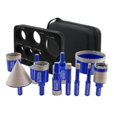 11pcs Diamond Hole Saw Kit Porcelian Marble Tri-Shank Core Drill Bits Hand Drill