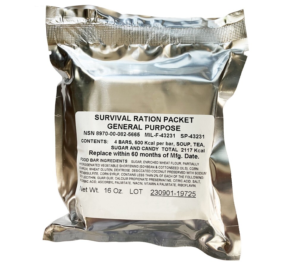 US Military Survival Ration Packet - General Purpose GP MIL-F-43231, 2117 Calories, New Stock