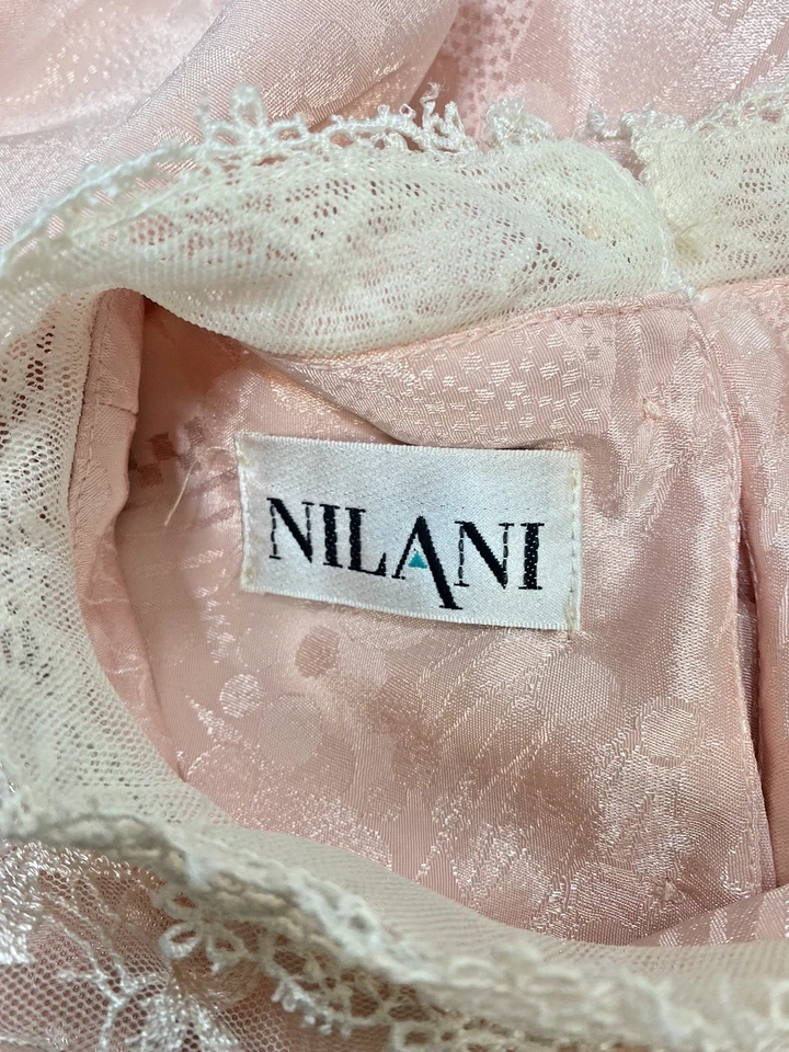 Vintage Dress SIZE LARGE pink drop waist NILANI flapper cottage 80s 90s modest - Image 2 of 4