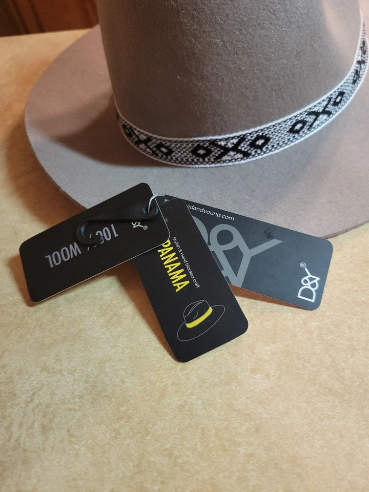 Sombrero D&Y David & Young 100% Lana Tostado Oscuro Acento Marrón Panamá Estilo Boho Festival Foto 3 de 4