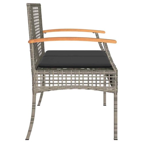 Gartenbank Sitzbank Parkbank Bank Kissen Grau Poly Rattan Akazienholz vidaXL - Bild 5 von 12