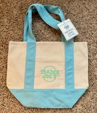 Trader Joe's Mini Pastel Canvas Tote Bag Blue New with Tags Limited Edition