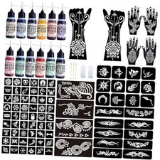 Temporary Tattoo Kit - 12 Bottles Color Temporary Tattoo Ink with 95 Pcs