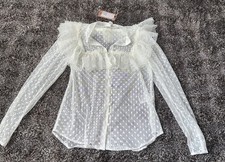 Small Sandra Mansour x H&M Flounced Tulle Sheer White Blouse NWT