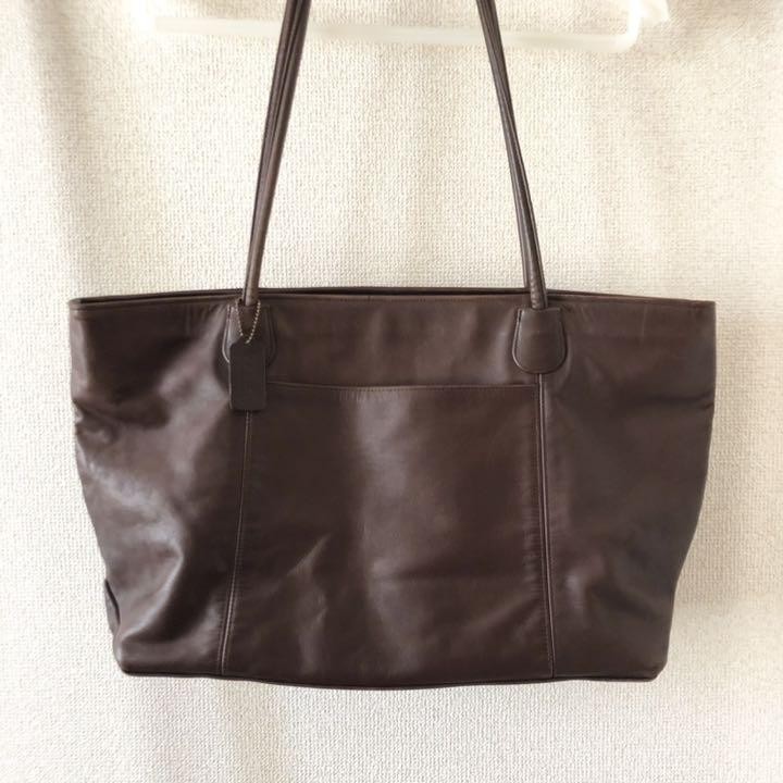 バッグ Vintage Coach Leather Tote Bag Brown Coach Vintage Leather Tote Bag Dark Brown 30cm x 50cm Excellent