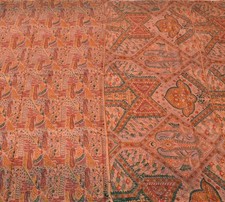 Sushila Vintage Peach Saree 100 Pure Silk Printed Floral Soft Craft 5 YD Fabric