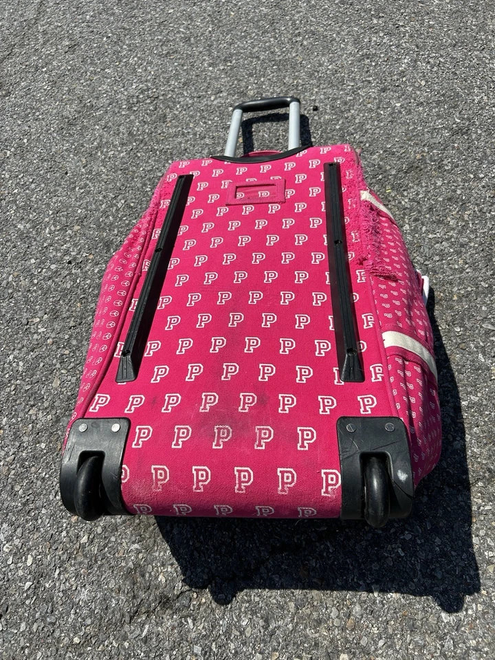Rare Vintage PINK Victoria's Secret Jumbo Canvas Rolling Duffle Bag Wheelie Y2K - Image 3 of 4