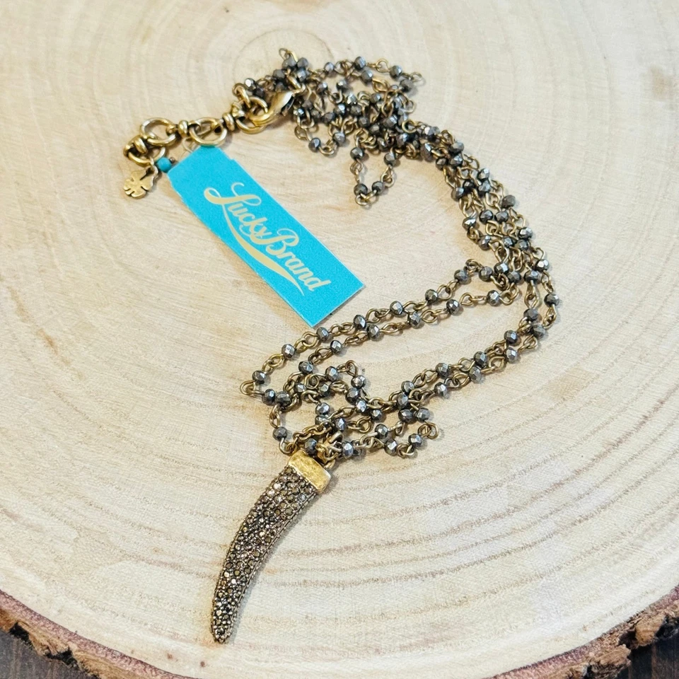 Collar Lucky Brand cuerno pavé pirita cuentas bronce metal raro collar Y2k 19" Foto 3 de 4