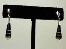 VTG Boma Sterling Silver 925 Black Onyx Inlay Dangle Drop Earrings 1”