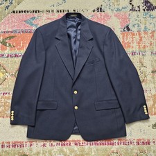 Hardwick Clothes Sport Coat Blazer Mens 44R Navy Gold Button Visa Made In USA