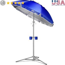 Portable Adjustable Telescoping Sun Shade Umbrella W/ Cupholders S-Hooks New