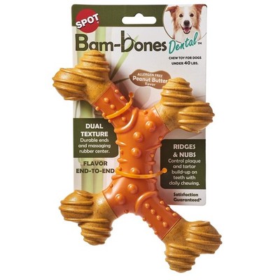 Ethical Products Bam-Bones Dental X-Bone Dog Chew Toy, 8'', Peanut Butter