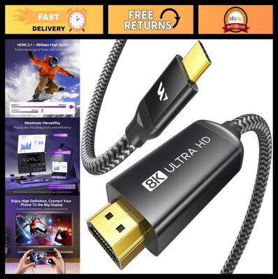 USB C to HDMI 2.1 Cable 8K 60Hz 4K 240Hz Gold-Plated 6FT Aluminum Case 48Gbps
