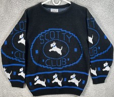 Vtg Adele Black Blue Knitwear Scotty Dog Club Sweater Sz Small Ladies 80s