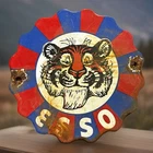 Vintage 6” ESSO Gas Oil Tiger Logo Wavy Porcelain Enamel Metal Pump Plate Sign
