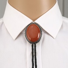 Earthy Brown stone Bolo Tie Vintage men Wedding Necklace Western Cowboy gift