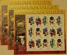 Three Souvenir Sheets x 15 = 45 of AMERICAN GLASS 33¢ US Stamps USA Sc 3325-3328
