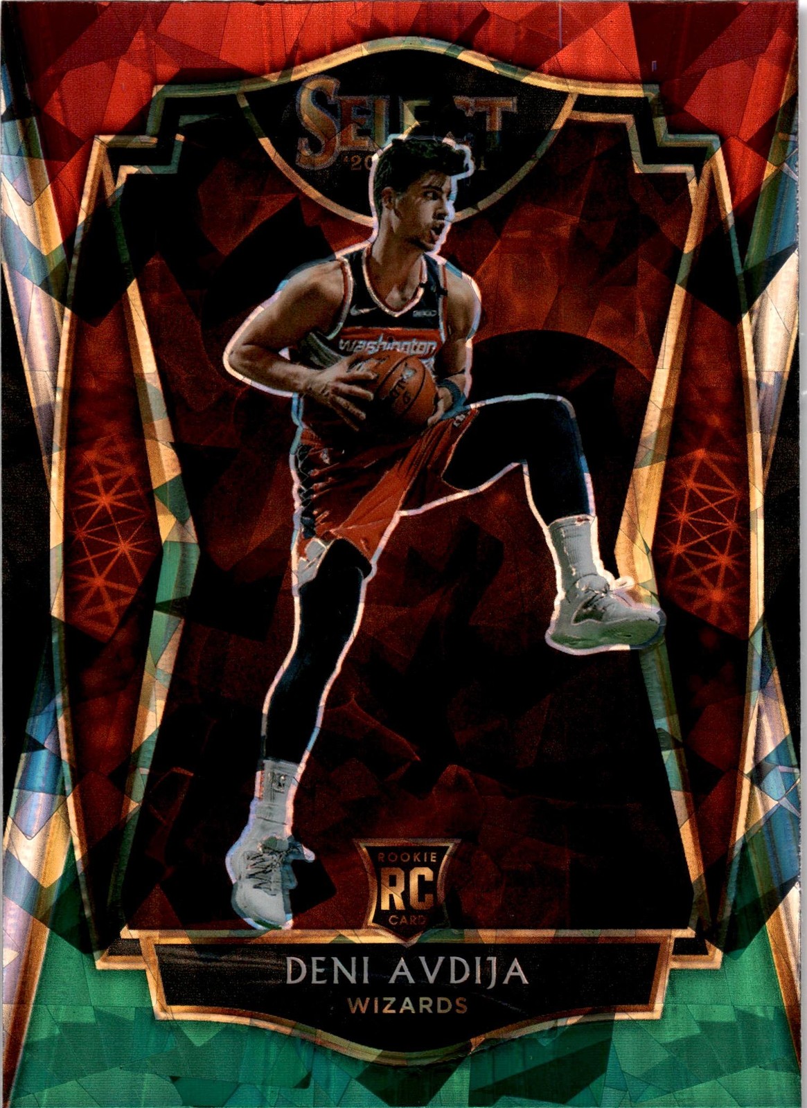 2020-21 Panini Select #180 Deni Avdija Red White Green Cracked Ice