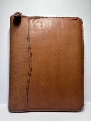 Vtg Classic DAY-TIMER  Brown Leather 7 Ring Zip Planner Binder 10.5''x8''