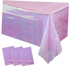 Plastic Tablecloths for Rectangle Tables, Shiny Disposable 3 Pack Light Purple