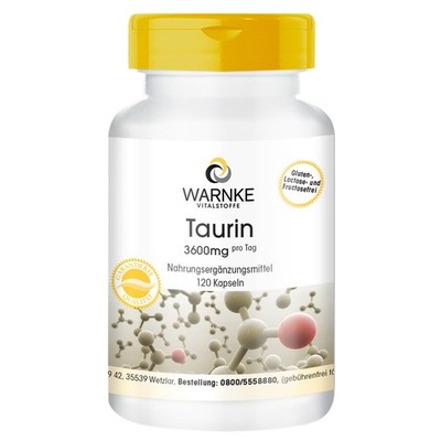 Taurin 3600 mg Tagesportion - 120 Kapseln hochdosiert vegan | Warnke Vitalstoffe