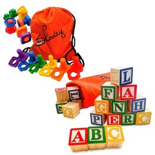 Skoolzy Monntessori Learning Toys - ABC Wooden Blocks and Nuts and Bolts - Oc...