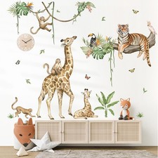 Large Jungle Animal Tree Branch Wall Stickers Safari Giraffe Tiger Monkey Peel