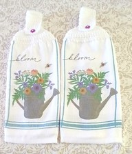 Set Of 2 Kitchen Dish Towels With Crochet Tops  Bloom         