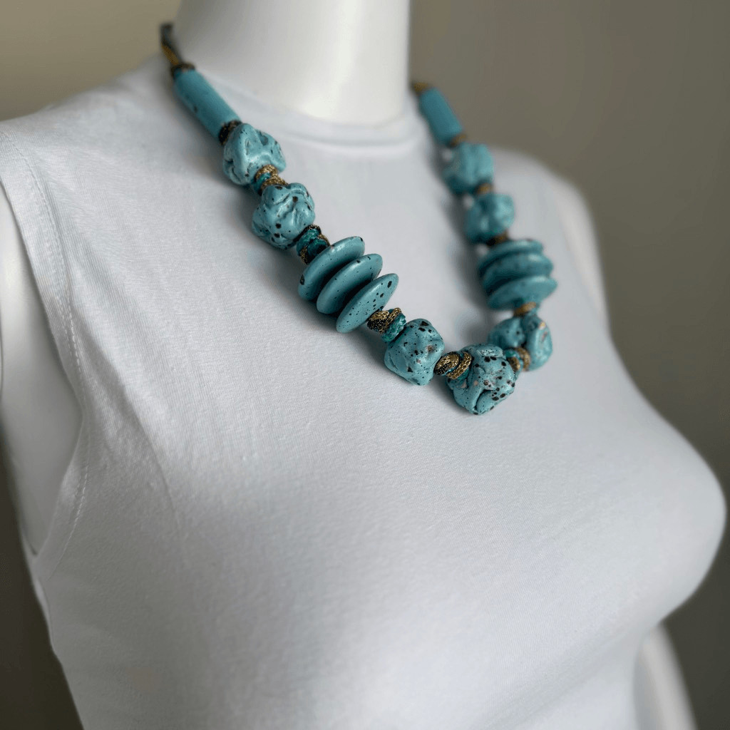Chunky Turquoise Beaded Boho Statement Necklace - image 2