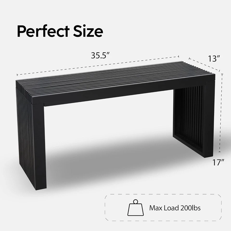 36" Bamboo Wooden Bench, Small Entryway Bench, Indoor Outdoor Living Room, Black - Image 2 of 4