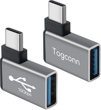 90 Degree USB C to USB Adapter 10Gbps, 2-Pack Right Angle Type-C Male to USB-A