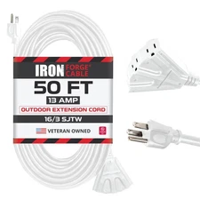 Iron Forge Cable 50ft White Outdoor Extension Cord with 3 Outlets - 16/3 SJTW