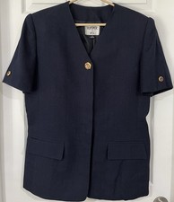 Kasper for ASL Suit Set Women's Blazer/Skirt Size 14, Short Sleev Jeweled Button