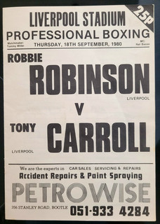 18 September 1980 ROBBIE ROBINSON v TONY CARROLL from Liverpool Stadium!