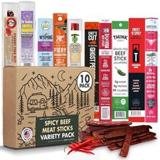 Jerky-n-Spice Premium Spicy Meat Sticks Gift Box 10 Count  Beef Sticks Varie...