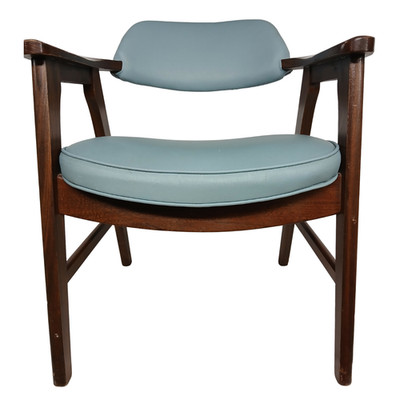 Mid Century Modern Armchair Blue Vinyl Wood Desk Chair Murphy Miller Style