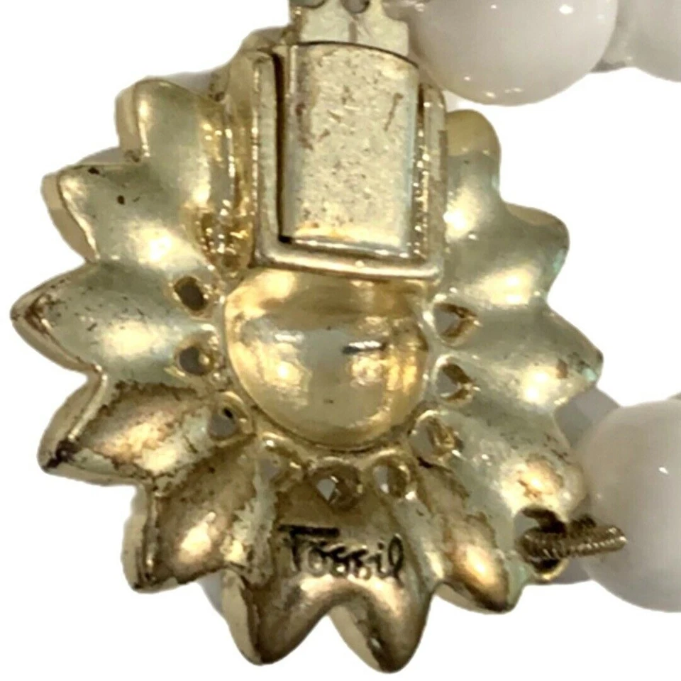 Ожерелье с окаменелостями подсолнух искусственный жемчуг стразы сердце замок ключ бронза антиквариат - Изображение 2 из 3