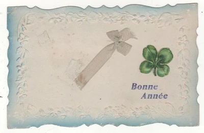 CPA FANTAISIE : BONNE ANNÉE (En Relief) - ÉCRITE en 1913 - Trèfle - Flot - Photo 1/4