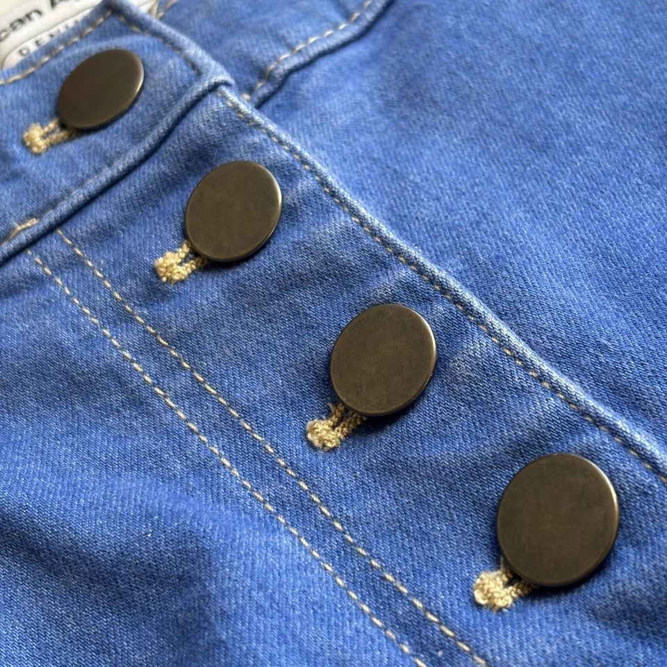 Pantalones de mezclilla Y2K American Apparel cintura alta campana parte inferior botón acampanado azul para mujer 26 Foto 4 de 4