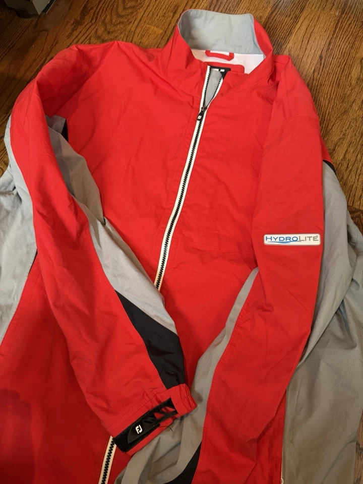 Chaqueta Footjoy Hydrolite Golf Lluvia Roja Gris Cortavientos DryJoys Impermeable Hombres M Foto 2 de 3