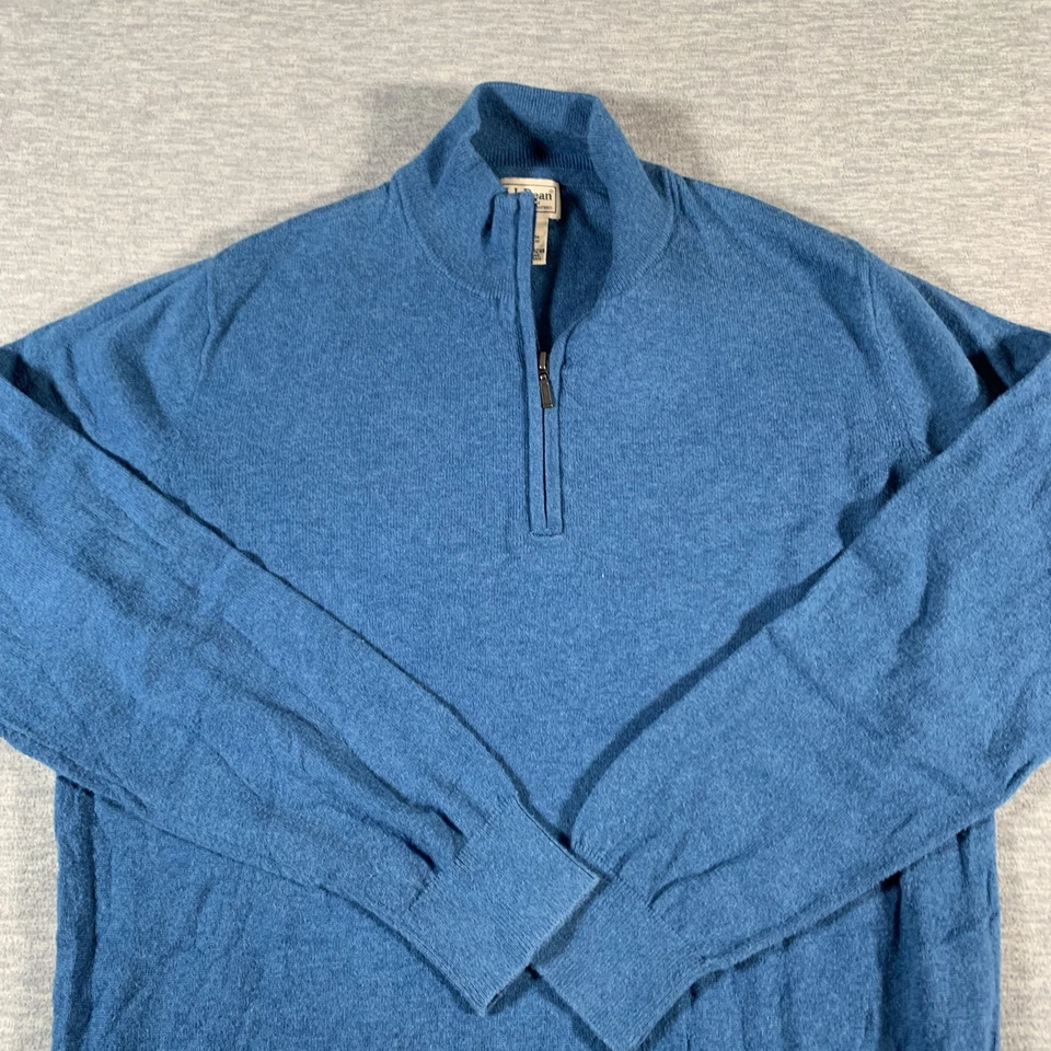 LL Bean Sweater Mens Medium Blue Half Zip Pullover Cotton Cashmere Lightweight - Image 2 of 4