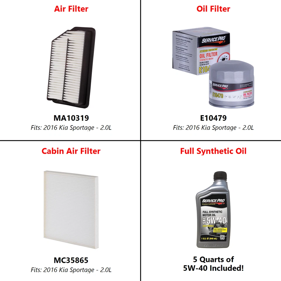 2016 Kia Sportage 2.0L Complete Oil, Air & Cabin Filter Kit (5W-40) - Image 2 of 4
