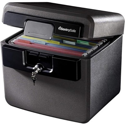 Black Fireproof and Waterproof Safe, File Folder and Document Box with Key Lo...