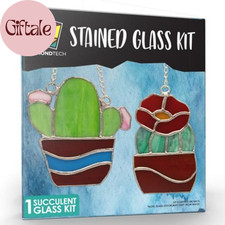Succulents Pre-Cut Stained Glass Kit-Make Your Own Beautiful Glass Project.