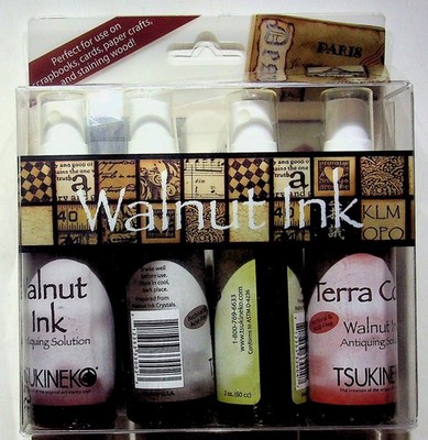Tsukineko Walnut Ink Antiquing Solution Spray Set 4 Colors Craft Stain Kit NOS