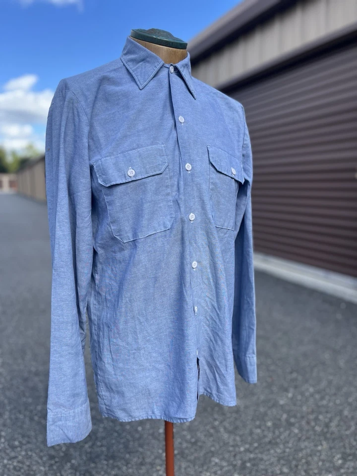 Camisa de Trabajo Dickies Cambray De Colección Azul Manga Larga Hecha en EE. UU. 1980 L Ropa de Trabajo Swag Foto 2 de 4