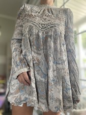 Free People Sweet Thing Tunic Dress Cutout Back Boho Tea Combo S/P  
