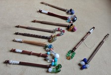 Collection of 10 Vintage / Antique ? Lace Making Bobbins Spangles.