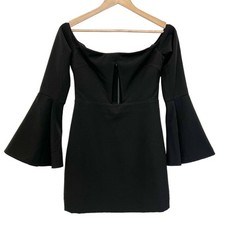 NEW NBD Womens S Little Black Mini Dress Bell Sleeves Off Shoulder Cut Out